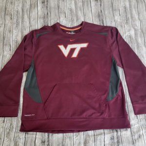 Virginia Tech Hokies Sweatshirt Men's 2XL Maroon Nike Therma-Fit Fleece Pullover